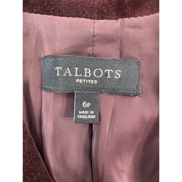 Talbots Womens Blazer Petite 6P Burgundy Velvet Peplum Classic Preppy Academia - Picture 3 of 13